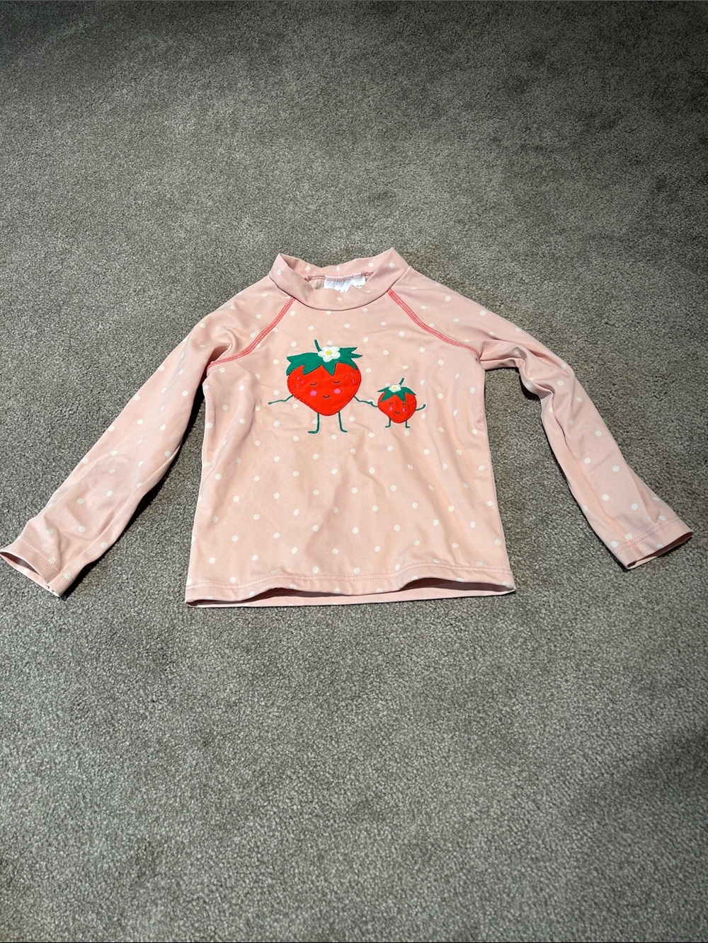 Baby Boden Pink Polka Dot Strawberry Rash Guard